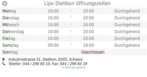 lipo öffnungszeiten dietikon|Lipo.ch